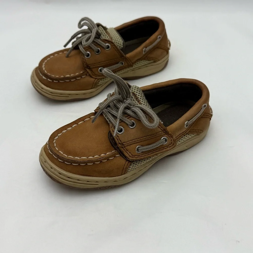 Sperry Tan Leather Boat Shoes Boys Sz 8.5M Preppy School